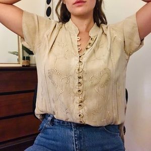 Vintage Embroidered Button Up Blouse